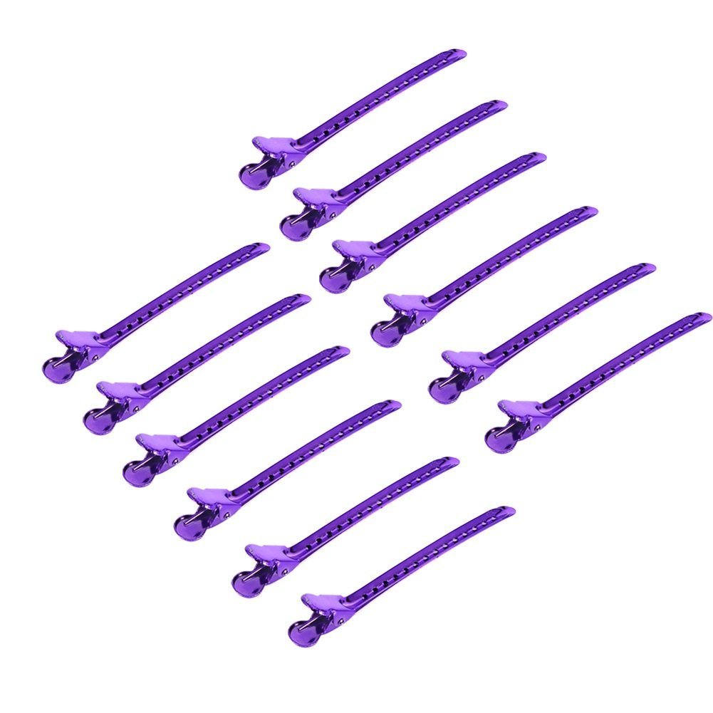 Duckbill Clip, 12Pcs Sectioning Clip Barrette, Metal Purple Styling Hair Clips, Grip Clamps Salon Barber Hairdressing Styling Tools, Purple