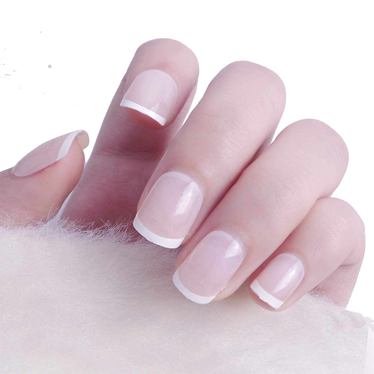 Misud Natural French Fake Nails 24pcs Square Classic Press On Full Cover Acrylic Nails Simple Pink White Nails Tips For Office Lady Buy Online In Guernsey At Desertcart