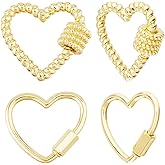 Hobbspring 4pcs 18k Gold Plated Heart Carabiner Lock Charms 2 Styles Brass Clasp Screw Locking Clasps for Bracelet Jewelry Necklaces Making Supplies