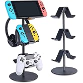 KELJUN Controller Stand 3 Tier,Headphone Holder, Multi Adjustable Game Controller Headset Hanger for All Universal Gaming PC Accessories, Xbox PS4 PS5 Nintendo Switch(Smart Black)