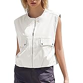 ETOSELL Womens Casual Zip Up Vest Sleeveless Jacket with Pockets Cargo Oversized Vest Ruched Hem Lightweight Blazer