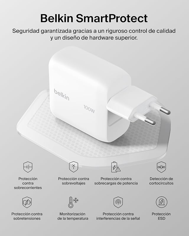 BoostCharge Cargador USB C, Cargador GAN Compacto 100W Plegable, Carga Rápida, Enchufe USB C Pared, iPhone 17, Samsung Galaxy S26, Pixel 10, AirPods, Tabletas, MacBook - Blanco
