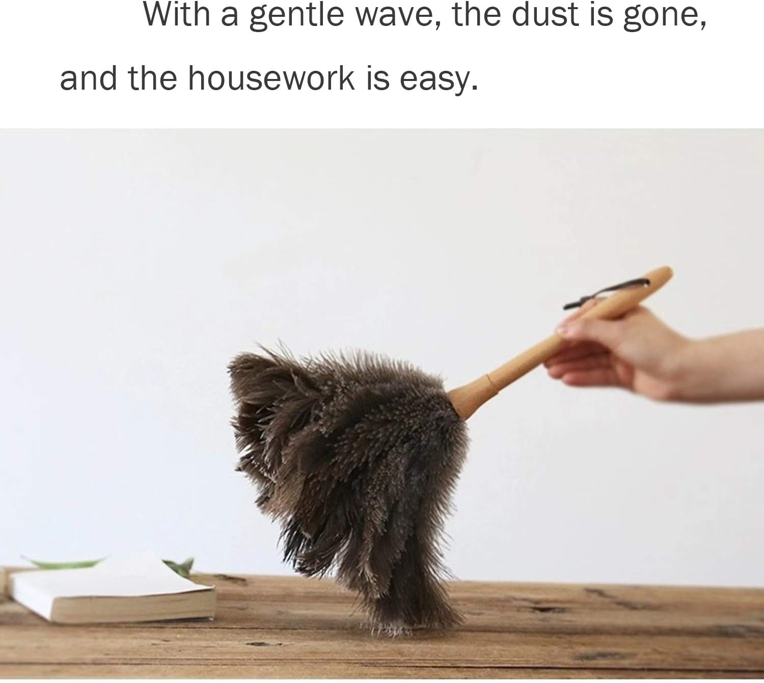 Ostrich Feather Duster,Feather Duster Fluffy Natural Genuine Ostrich Feathers with Wooden Handle and Eco-Friendly Reusable Handheld Ostrich Feather Duster Cleaning Supplies, Gray and Brown(Length 16"): Health & Personal Care