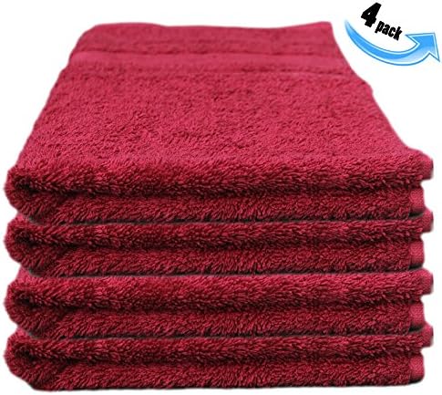 All Design's Turkish Dobby Terry Border Hand Towels - %100 Cotton - 16 inch by 30 inch, 4 Pieces Burgundy Color