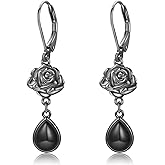 OHAYOO Gothic Earrings 925 Sterling Silver Halloween Skull Dangle Earrings Horror Gothic Jewelry with Skeleton, Cat, Mask, Moon, Dagger, Rose & Vintage Designs for Women Men Gifts