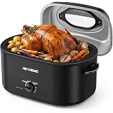 26QT Electric Roaster Oven, Electric Turkey Roaster with Viewing &amp; Self-basting Lid, Stainless Steel Turkey Roaster Oven, Black