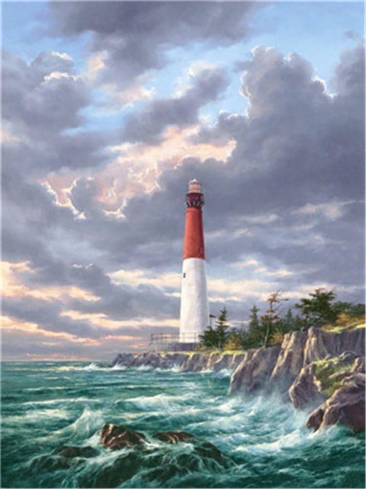 WOWDECOR Paint by Numbers Kits for Adults Kids Diy Oil Painting - Lighthouse Sea Wave Seaside 16x20 inch (No Frame)