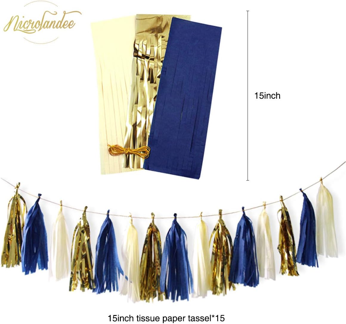 NICROLANDEE Navy Blue Gold Party Decoration Kit Nautical Baby Shower Hanging Pom Poms Paper Garland Party Confetti for Navy Party Get Ready Bridal Shower Wedding Birthday Bachelorette (Navy Gold): Health & Personal Care