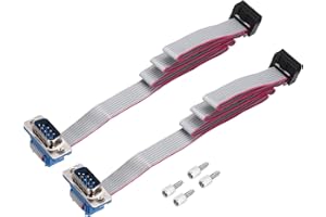 MECCANIXITY 2Pcs 10Pin Flat Ribbon Cable Gray DB9 Male to FC-10P 2.54mm Pitch 50cm Length DB Serial Port Cable for Computer, 