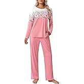 Ekouaer Womens Pajama Sets Pleated Tops with Long Pants Lounge Set Long Sleeve Fall Sleepwear Ladies Pjs S-XXL