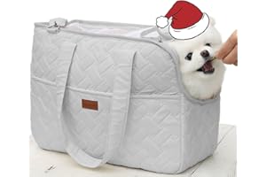 Patazone Grey Small Puppy Carrier Purse,Woman Style Pets Bag for Small Cat Kittens Multiple Pockets,Breathable Mesh Soft Cushion,Travel Outdoor Picnic Pets Totes,MAX 6 lb (Grey, Small)