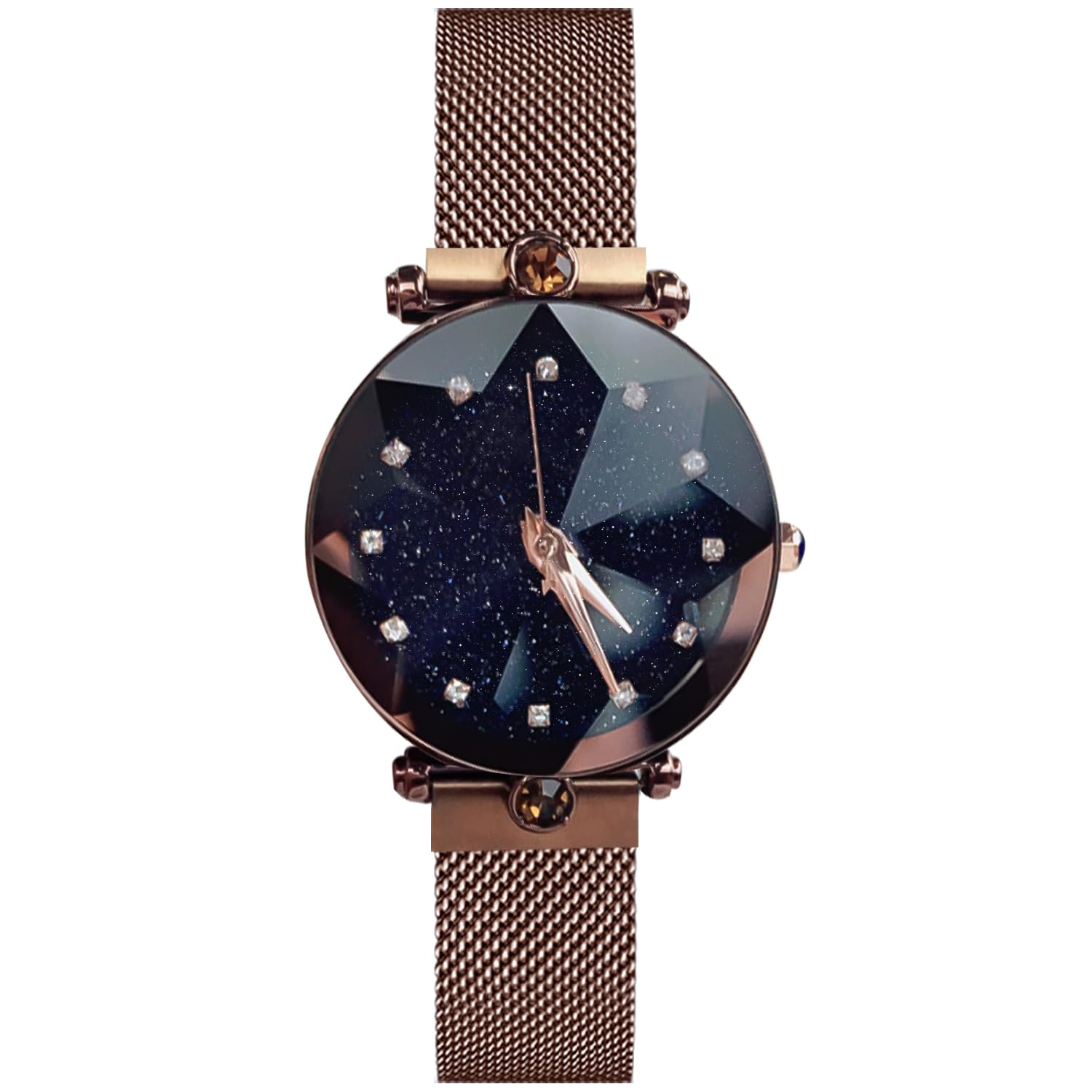RORIOS Women's Fashion Analogue Quartz Watch, Starry Sky Bracelet, Simulated Diamond, Women's Watch, Brown, Bracelet