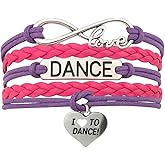 Sportybella Love Dance Accessories - Braided Purple and Pink Multi-Strand Charm Bracelet with I Heart to Dance Pendant, Adjustable Gift for Dancers