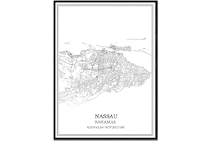 TANOKCRS Nassau Bahamas Map Wall Art Canvas Print Poster Artwork Unframed Modern Black and White Map Souvenir Gift Home Decor 9x11 Inches