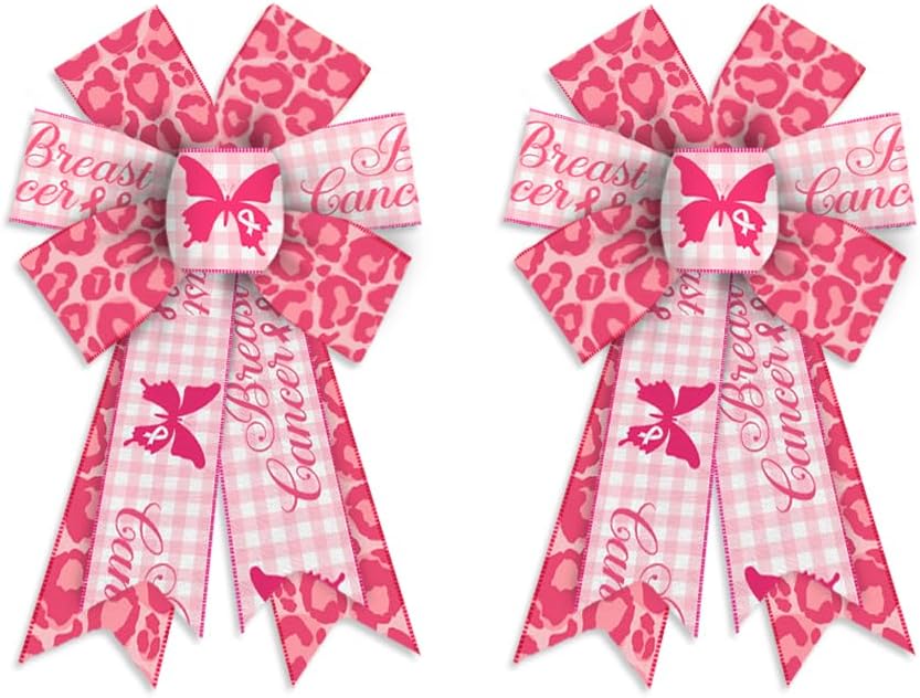 Bows & Ribbons - Estivaux 2 Pieces Breast Cancer Awareness Bows for Wreath, Breast Cancer Awareness Cheer Wreath Bows Pink Leopard Burlap Bow Holiday Farmhouse Craft Bows for Front Door Home Tree Top Garden Supplies