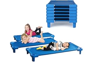 GENERIC Fireflowery Toddler Daycare Cots, Stackable Kids Cots for Sleeping, Resting, Naptime Cot w/Easy Lift Corners, Great for Nursery, Preschool, Home, Pack of 6, Dark Blue