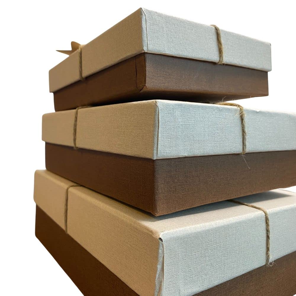 Set of 3 Rigid Luxury Brown Gift Box with Beige Top Lid