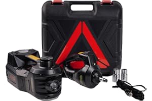 FEANISIFEI Electric Car Jack Hydraulic Kit 5 Ton 12V with Impact Wrench Power, Built-in Inflator, LED Light, Portable Floor Gata para for Vehicle Truck SUV Automatic Lift Change Tire Repair Black