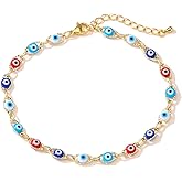 Gold Evil Eye Charm Anklet,18K Gold Plated Boho Beach Dainty Cute Tiny Lucky Foot Chain Ankle Bracelet For Women