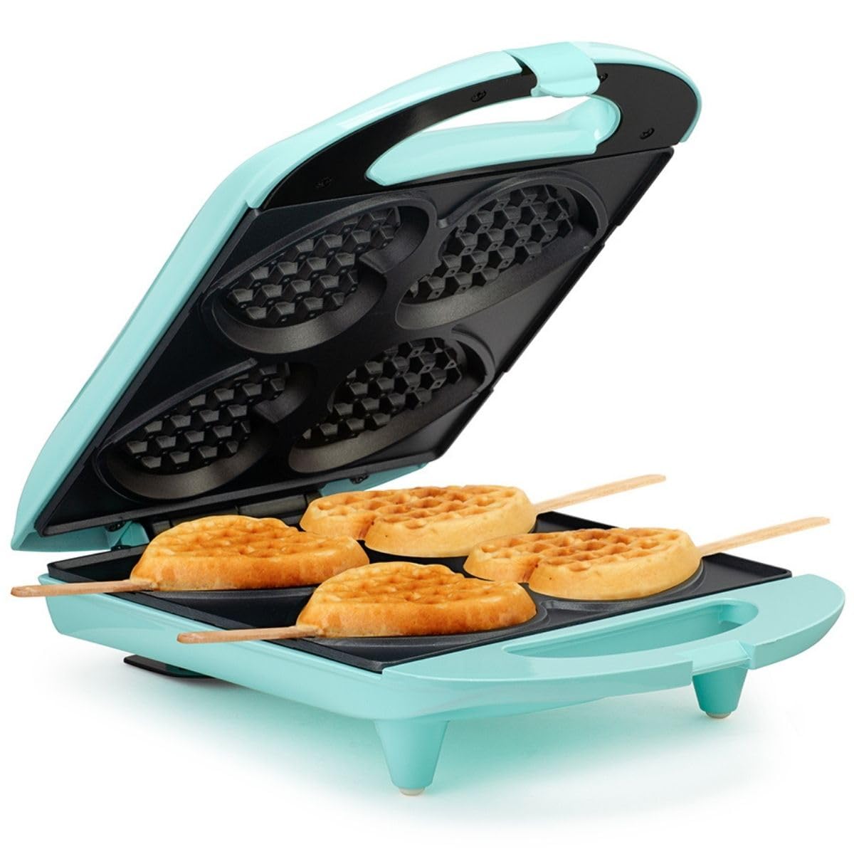 Photo 1 of Holstein Housewares 4-Section Heart Shaped Waffle Maker, Non-Stick Waffle Iron, Mini Waffle Maker for Kids, Non-Toxic Coating, Easy to Clean, Makes 4 Heart-Shaped Waffles in Minutes, Mint