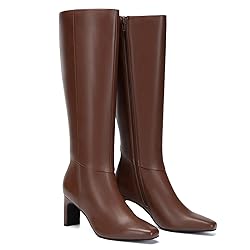 Athlefit Brown Knee High Boots for Women Square Toe