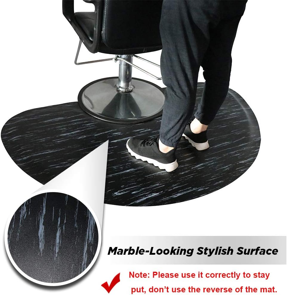 Ergohead Semi Circle Salon Mat 3′x 4′Barber Shop Chair Mat Anti-Fatigue Floor Mat for Hair Stylist, 1/2" Thick Warterproof Standing Comfort Floor Mat Beauty Mats Under Styling Chair, Marble Color: Furniture & Decor