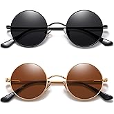 MEETSUN Small Round Polarized Sunglasses for Men Women Metal Retro Hippie Circle Sun Glasses Driving Festival Cosplay UV400