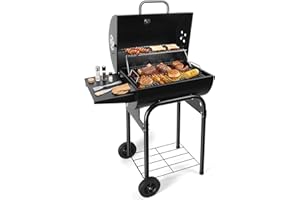 SUNLIFER Barrel Barbecue Charcoal Grill: Premium Spacious Outdoor BBQ Grill with Side Table - Ideal for Patio Cooking Backyard Grilling Camping Picnics Tailgating Parties