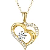 14K Solid Gold Heart Necklace for Women, Dainty Yellow Gold Love Heart Pendant Necklace Love Jewelry Anniversary Birthday Gift for Mom, Wife, Sister 16-18 inch
