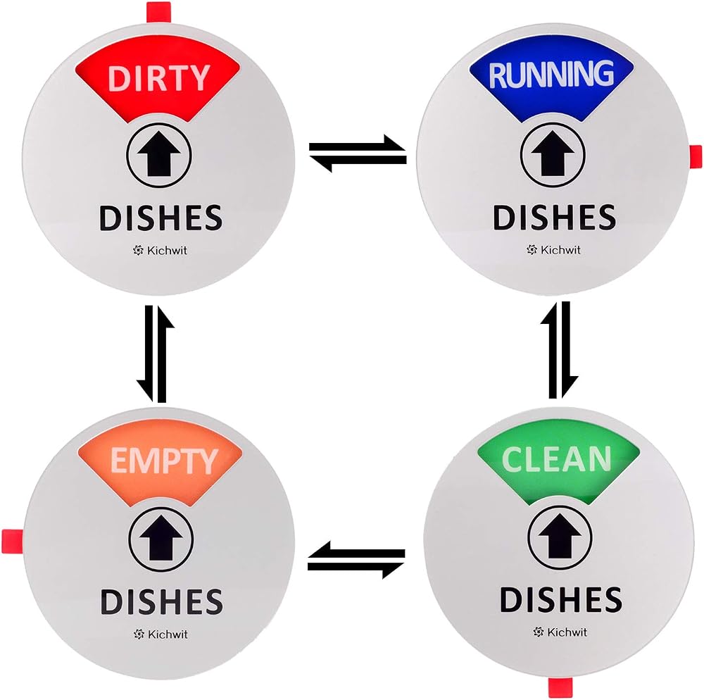 Kichwit Dishwasher Magnet Clean Dirty Running Empty Sign Indicator with 4 Inch