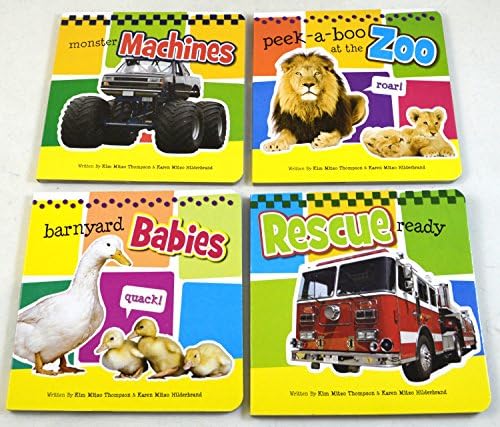 Set of 4 Photo Story Board Books for Children: Monster Machines, Rescue Ready, Barnyard Babies and Peek-a-Boo Zoo