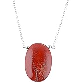NJCRAFT Natural Oval Cabochon Necklace for Women, 10-20 Carat Handmade Gemstone Pendant | Polished Stone, Adjustable 18 Inch Silver Plated Chain