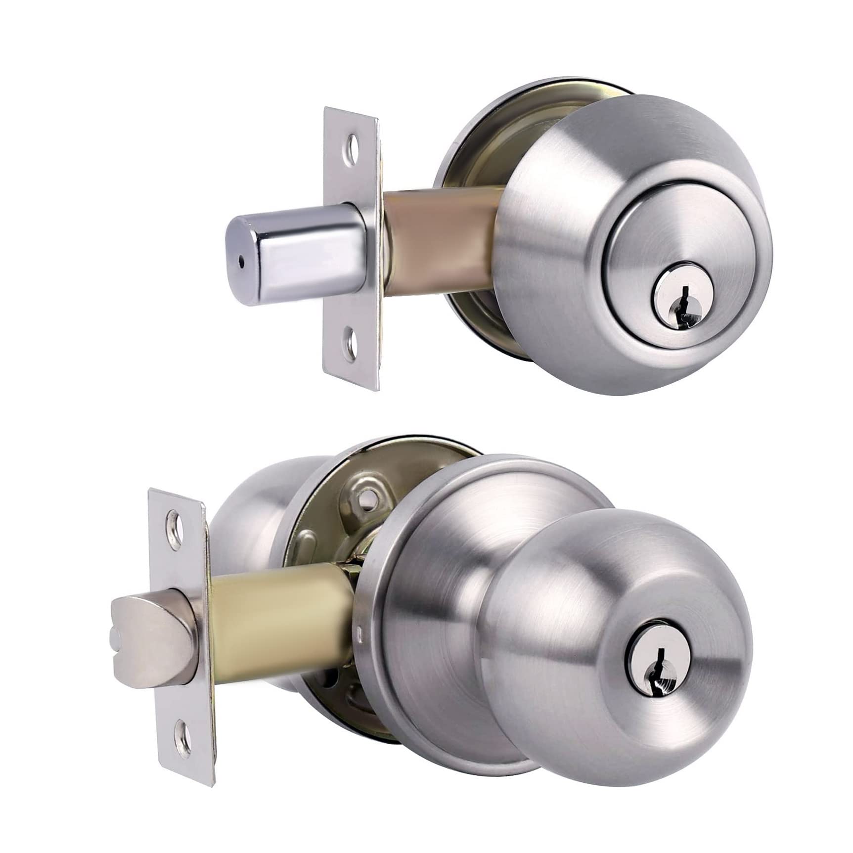 Photo 1 of Satin Nickel Exterior Door Lock Set with Single Cylinder Deadbolt, Keyed Alike - Door Knob and Deadbolt