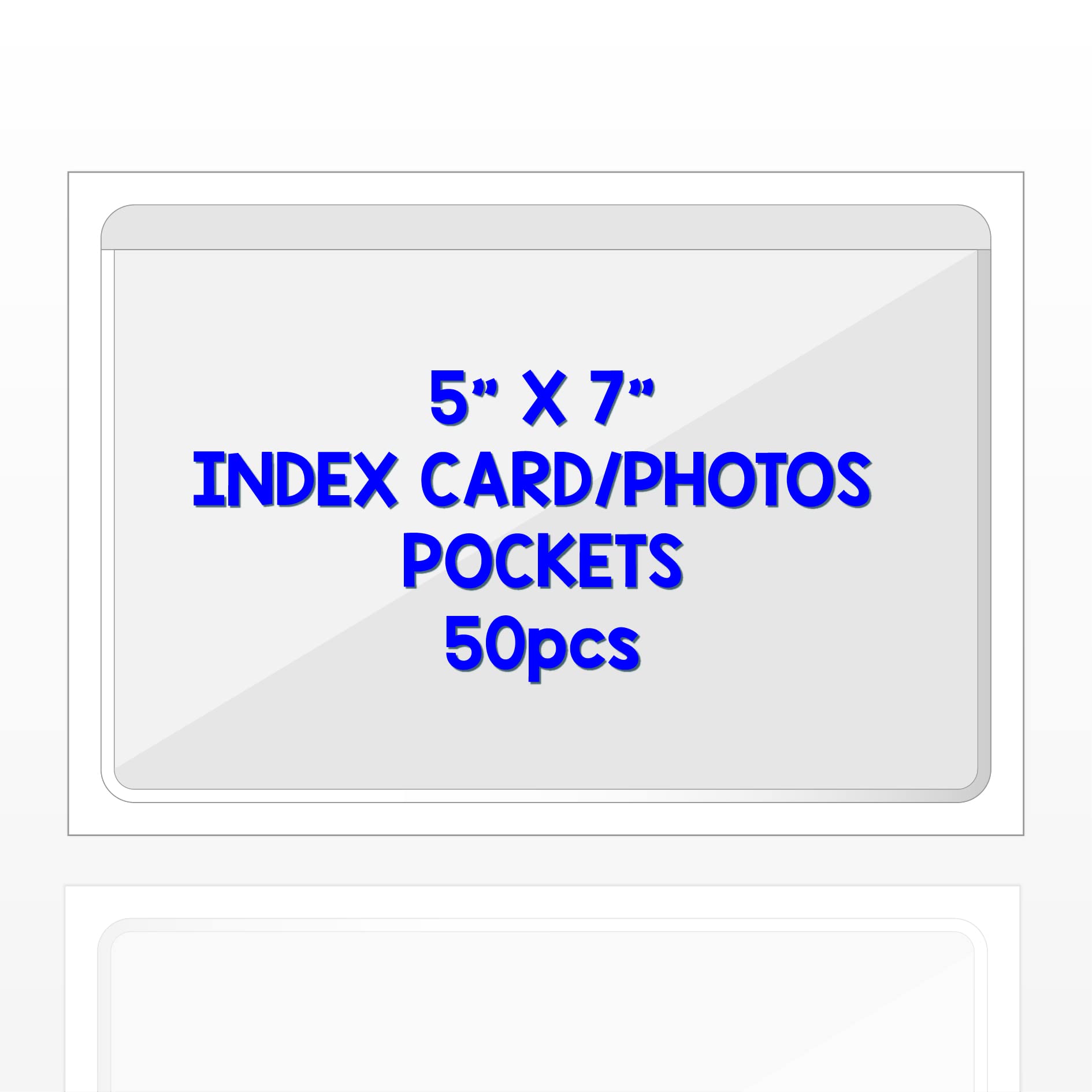 Photo 1 of IMAGAME Clear Adhesive 5" x 7" Index Card Pockets with Top Open for Loading, 50 Pack, Plastic Labels Holders for Storage Bins and Library Card, Organizing and Protecting Your Index Cards or Photos