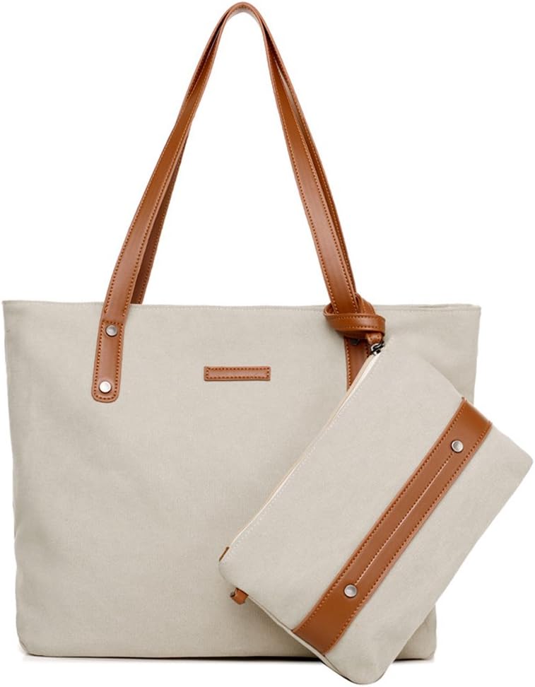 Sornean Women Portable Large Canvas Shoulder Bag Handbag with Small Purse