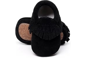 HONGTEYA Leather Baby Moccasins Hard Soled Tassel Crib Toddler Shoes for Boys and Girls…