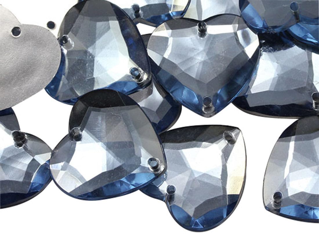 Allstarco 20mm Blue Sapphire Lt CH02 Flat Back Sew On Heart Rhinestones Beads for Crafts Plastic Acrylic Gems with Holes for Sewing, Clothing Embelishments, Costume Cosplays - 25 Pieces — image 1