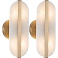 ACLBLK Natural Alabaster Sconces Wall Lighting Bathroom Vanity Light Fixtures Gold Marble Wall Sconce White Stone Glass Mid Century Post Modern Wall Mount Lamp For Bedroom Living Room Hallway Kitchen