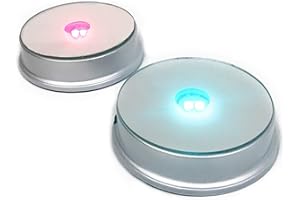 Amlong Crystal Merchandise Display Base (Non Rotating), LED Lighted, Mirrored Top, 3 Color Changing Lights , Silver (Set of 2)