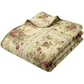 Greenland Home Fashions Antique Rose - Classic Traditional Floral - 100% Cotton Quilted Throw Blanket, 50 x 60 inches, Ecru