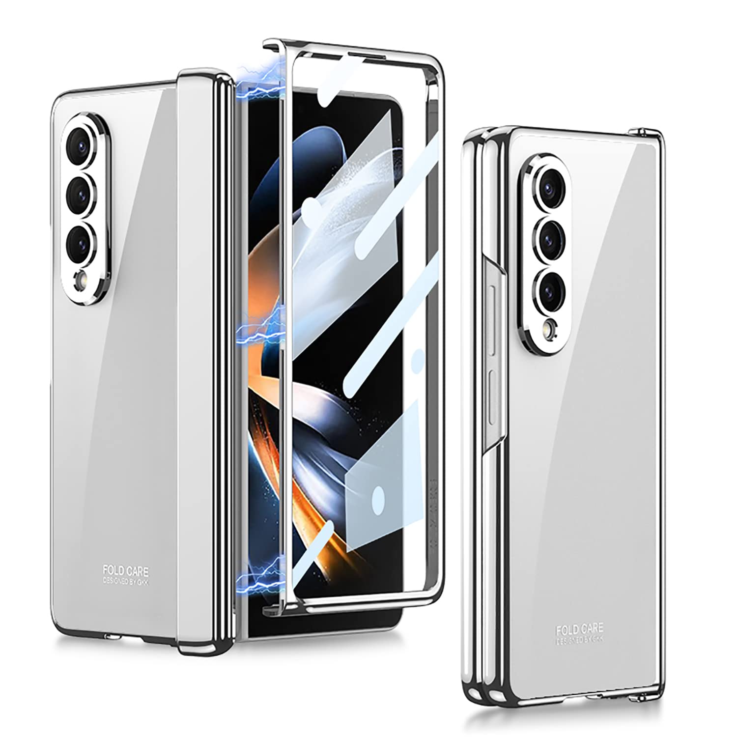 Photo 1 of Transparent Plating Case for Samsung Galaxy Z Fold 4 Case with Screen Protector and Magnetic Hinge Protective,Full Protective Shockproof Anti Yellow Crystal Clear Cover for Samsung Z Fold 4 (Silver)