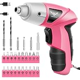 3.6V Electric Cordless Screwdriver, Mini Drill Set, Pink | Rechargeable Power Screwdriver with 26pcs Driver Bit, Ideal for Small Projects, Home DIY&amp;Women