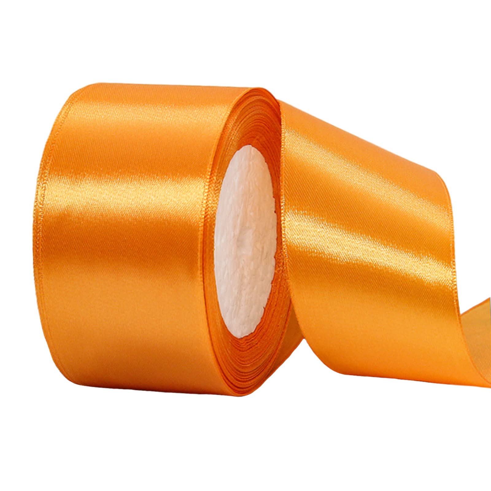 Thick Orange Satin Ribbon - 22M, 50mm Wide, Double Sided for Gift Wrapping, Crafting, Cake Decoration, Hair Bows, Bouquets, Christmas & Wedding