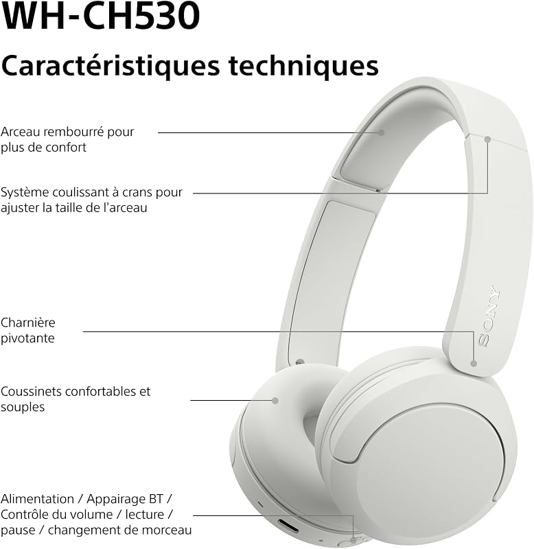 WH-CH530 Casque Bluetooth sans Fil - Blanc