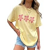 Oversized Y2k Floral Graphic Tees for Women Fruit Print Vintage Aesthetic Tops Baggy Summer Preppy Teen Girl Clothes