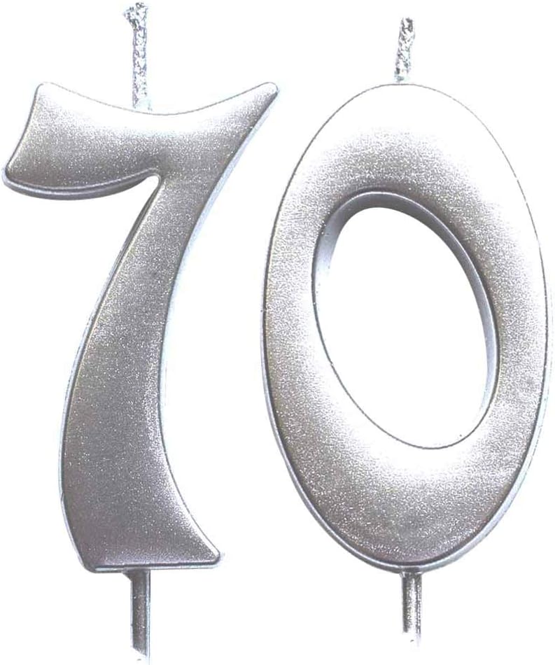 Amazon Com Magjuche Silver 70th Birthday Numeral Candle Number 70 Cake Topper Candles Party Decoration For Women Or Men Home Kitchen
