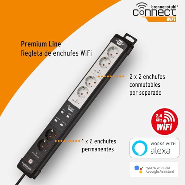 Brennenstuhl Connect regleta inteligente Premium Line con 6 tomas programable regleta WiFi control por App o voz aplicacin gratuita compatible con Alexa y Google Assistant grisnegro