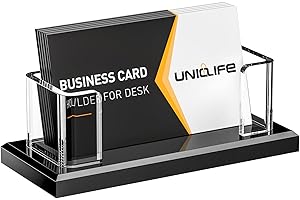 Uniclife Acrylic Business Card Holder for Desk 1 Slot Clear Horizontal Business Card Stand for Men & Women Desktop Name Card Display Stand Card Organizer for Office Home Exhibition, 60 Card Capacity