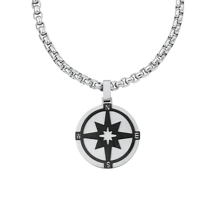 s.Oliver Herren Kette 50cm mit Anhänger Kompass Edelstahl IP Black