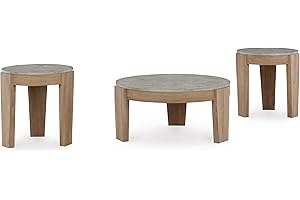 SIGNATURE DEISGN BY ASHLEY Signature Design by Ashley Guystone Casual Table Set with Faux Cement Melamine Tabletop, Set of 3, Light Brown & Light Gray